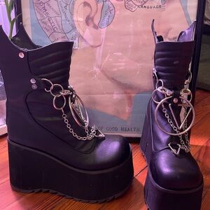 Demonia Black Platform Boots with Chains and Rings